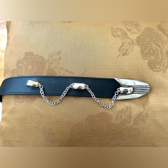 Vera Pelle Belt in Black with Silver/Gold Hardware Size Small - Picture 5 of 9